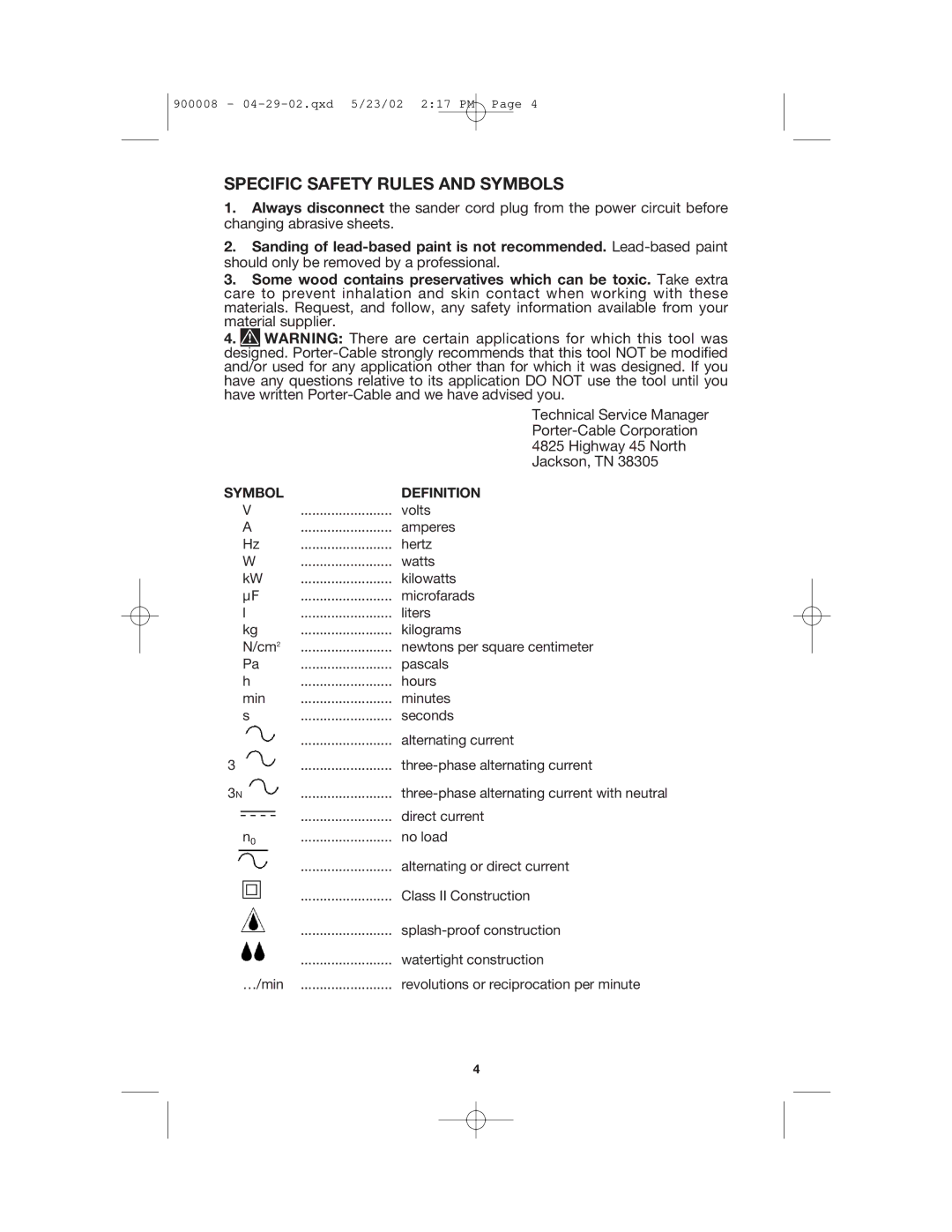 Porter-Cable 340 instruction manual Specific Safety Rules and Symbols, Jackson, TN 