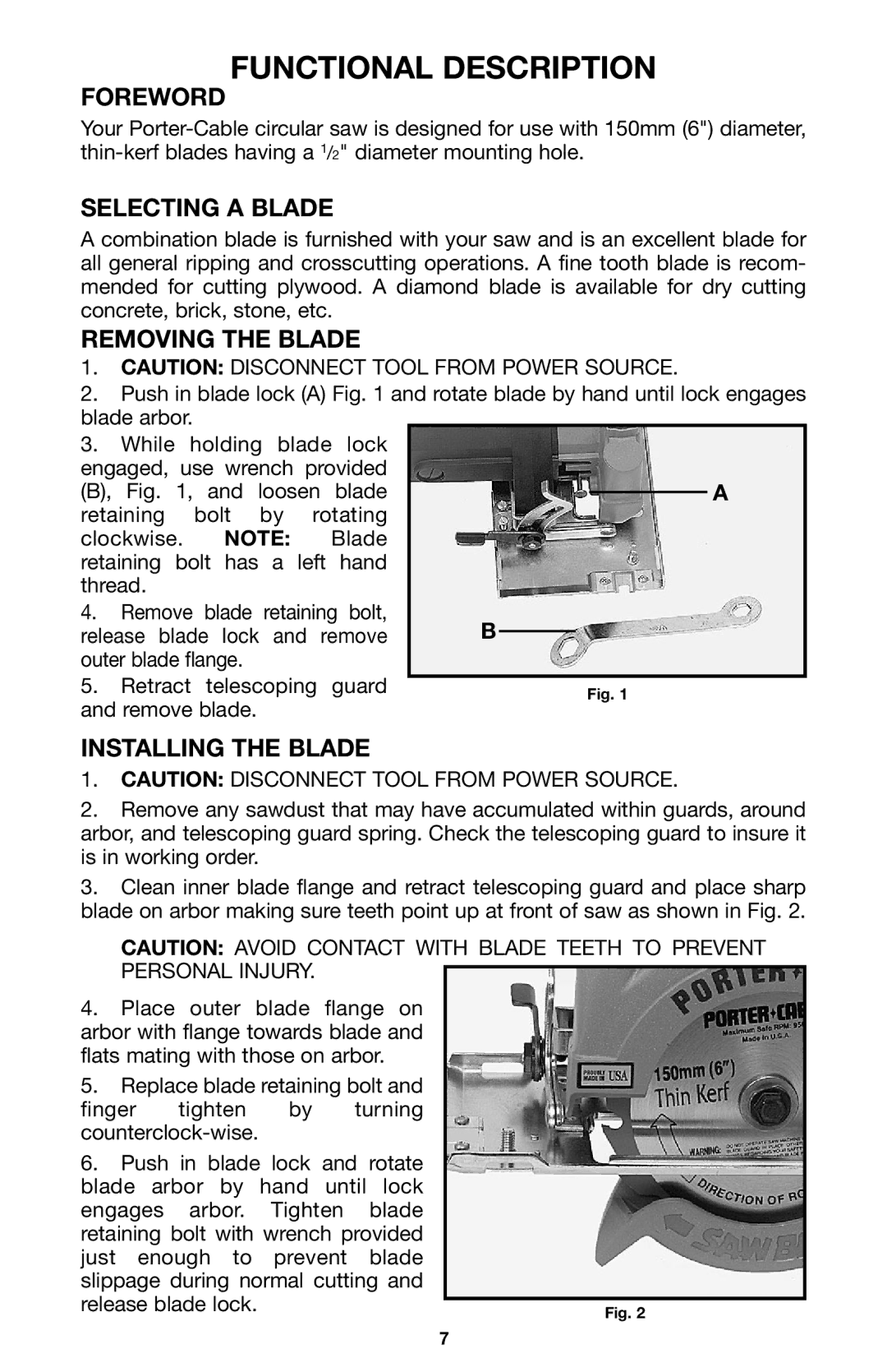 Porter-Cable 345 Functional Description, Foreword, Selecting a Blade, Removing the Blade, Installing the Blade 