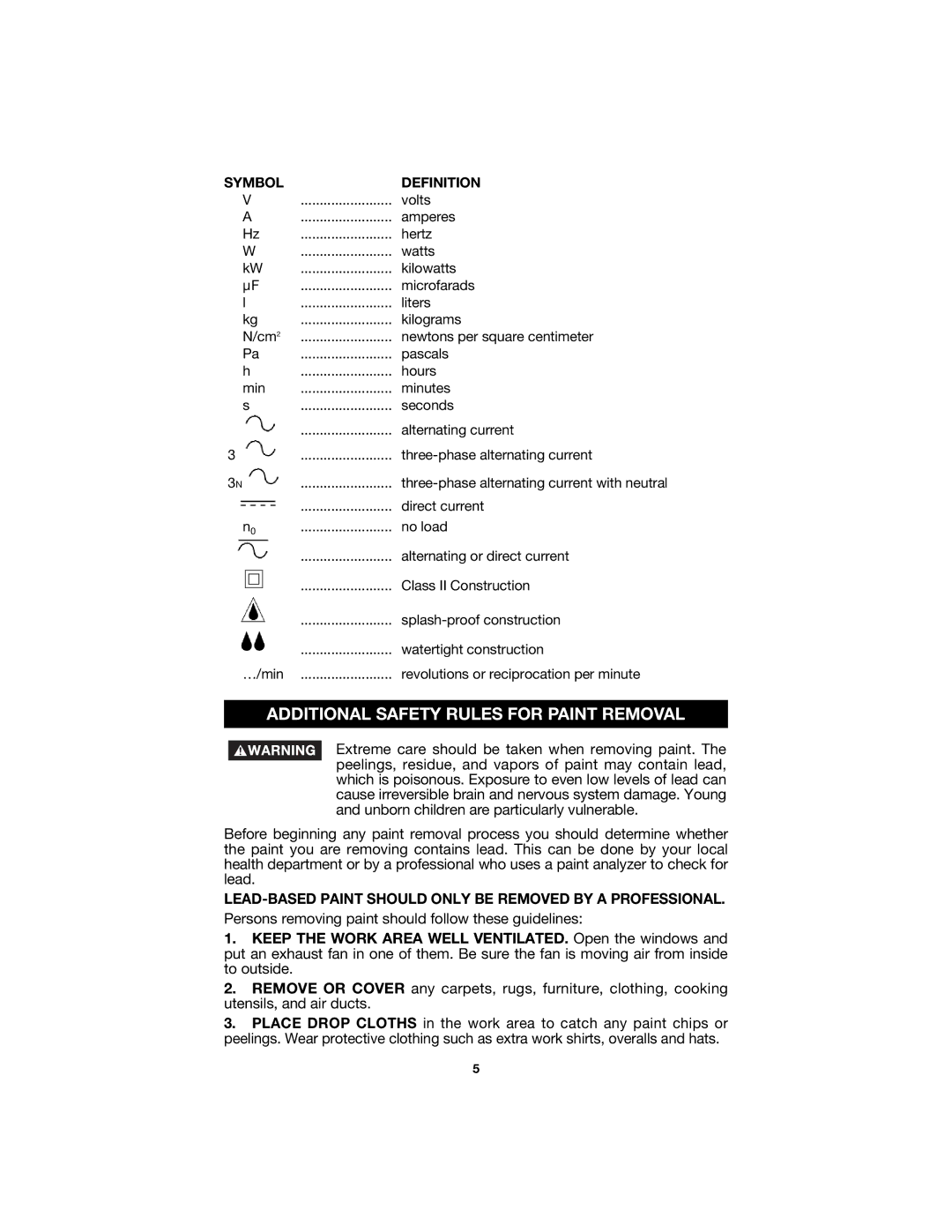 Porter-Cable 352VS instruction manual Additional Safety Rules for Paint Removal 