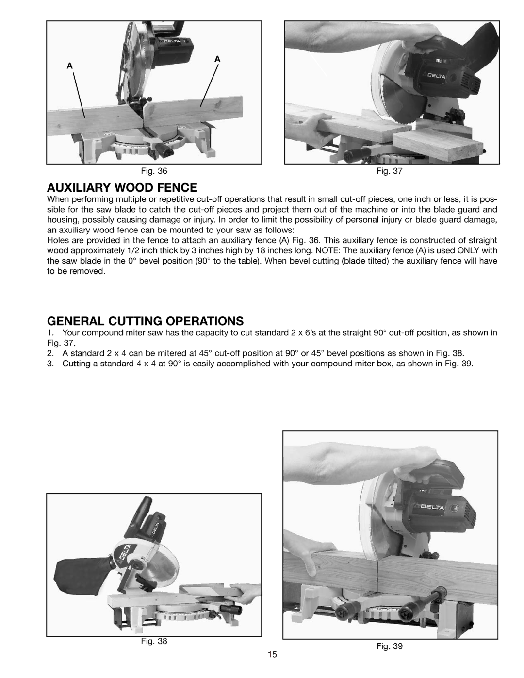 Porter-Cable 36-225 instruction manual Auxiliary Wood Fence, General Cutting Operations 