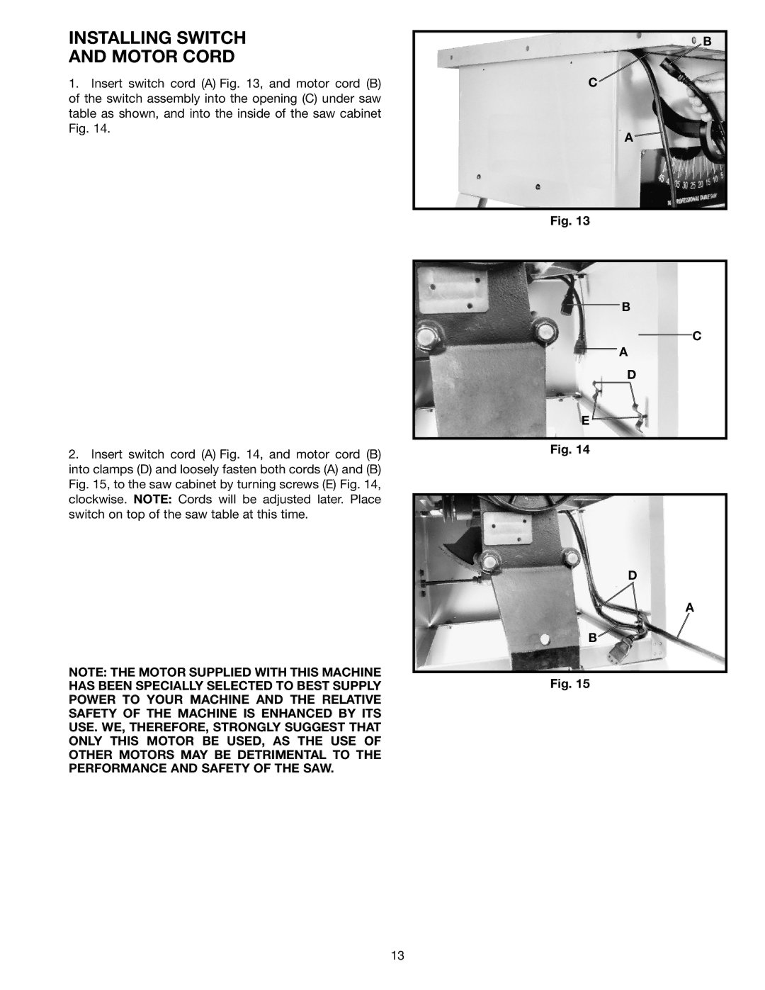 Porter-Cable 36-678, 36-649, 36-675, 36-679 instruction manual Installing Switch Motor Cord 