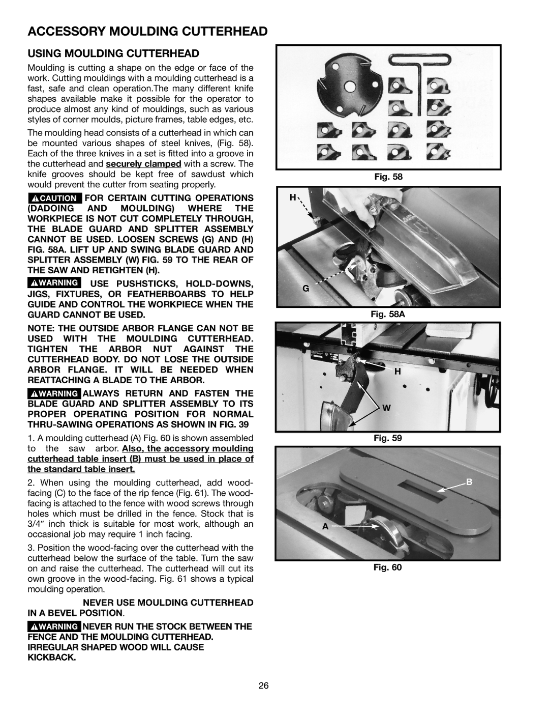 Porter-Cable 36-675, 36-649, 36-678, 36-679 instruction manual Accessory Moulding Cutterhead, Using Moulding Cutterhead 