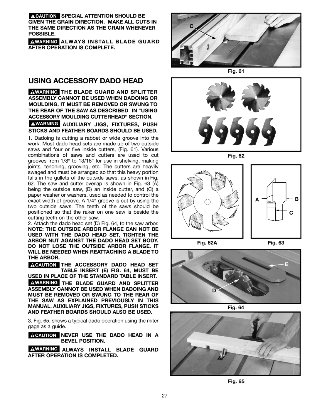 Porter-Cable 36-679, 36-649, 36-678, 36-675 instruction manual Using Accessory Dado Head 