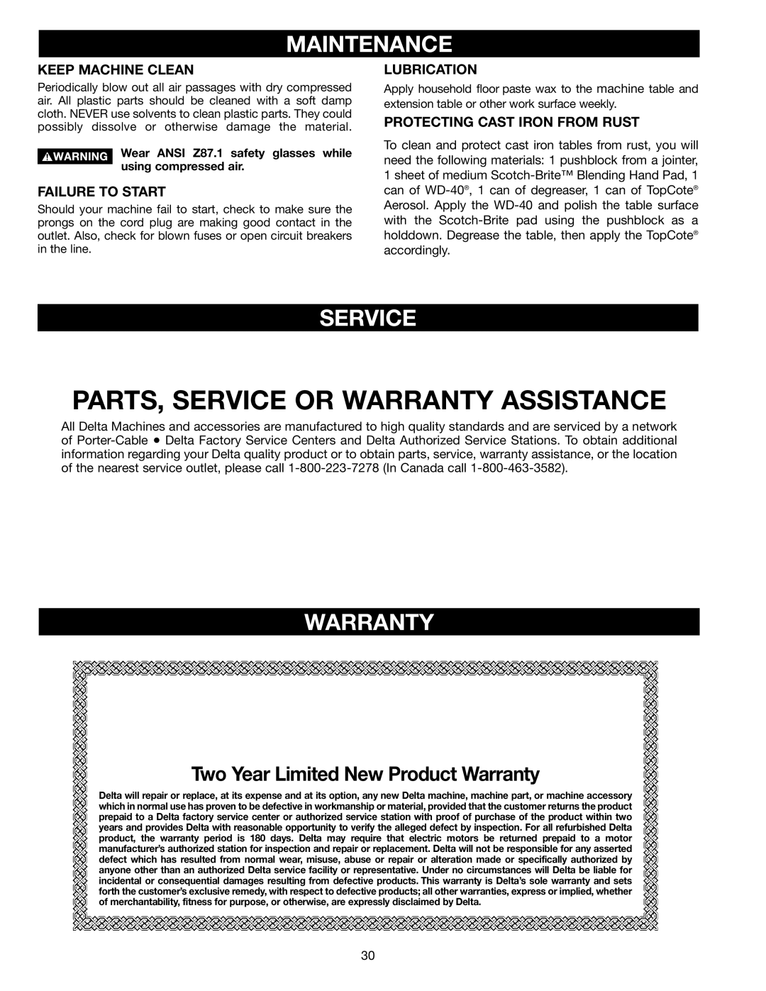 Porter-Cable 36-675, 36-649, 36-678, 36-679 instruction manual Maintenance, Service, Warranty 