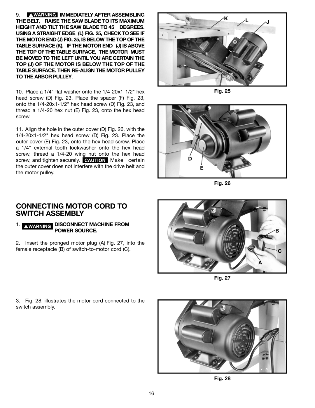 Porter-Cable 36-649, 36-678, 36-675 Connecting Motor Cord To Switch Assembly, Immediately After Assembling, K L J, B C A 