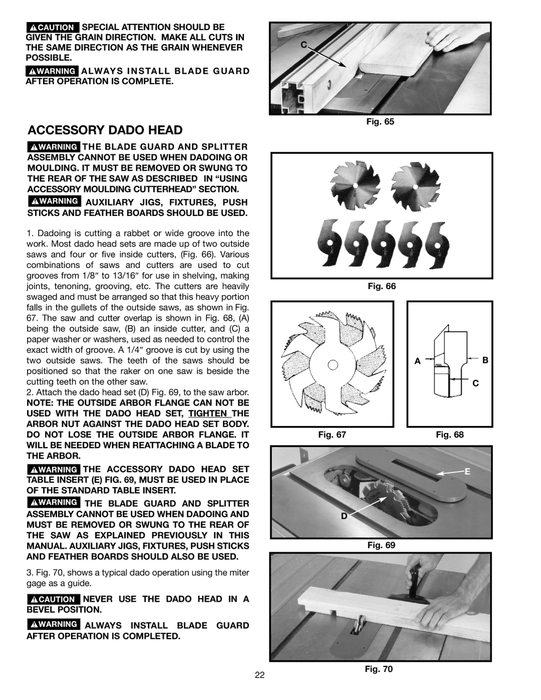 Porter-Cable 36-729 instruction manual Accessory Dado Head 