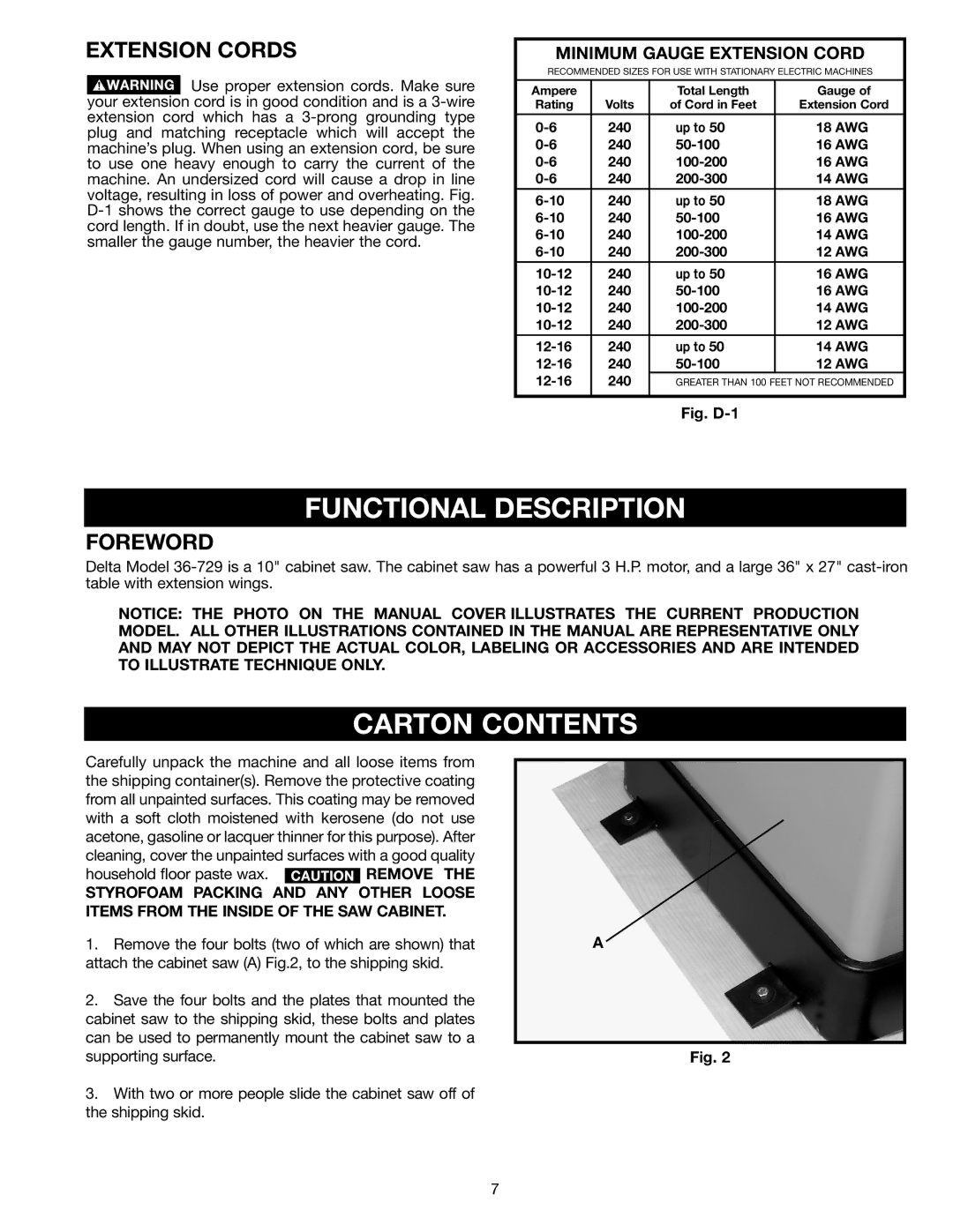 Porter-Cable 36-729 instruction manual Functional Description, Carton Contents 