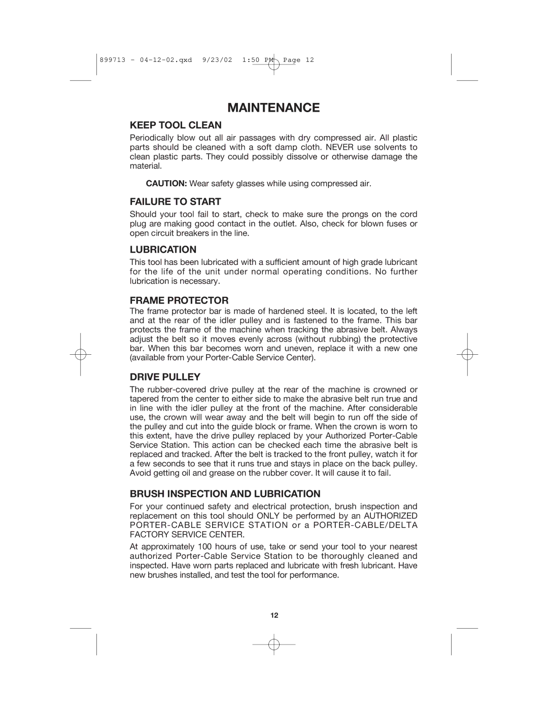 Porter-Cable 360 instruction manual Maintenance 