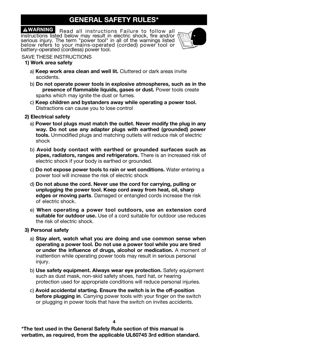 Porter-Cable 361, 363, 362VS, 360VS instruction manual General Safety Rules 