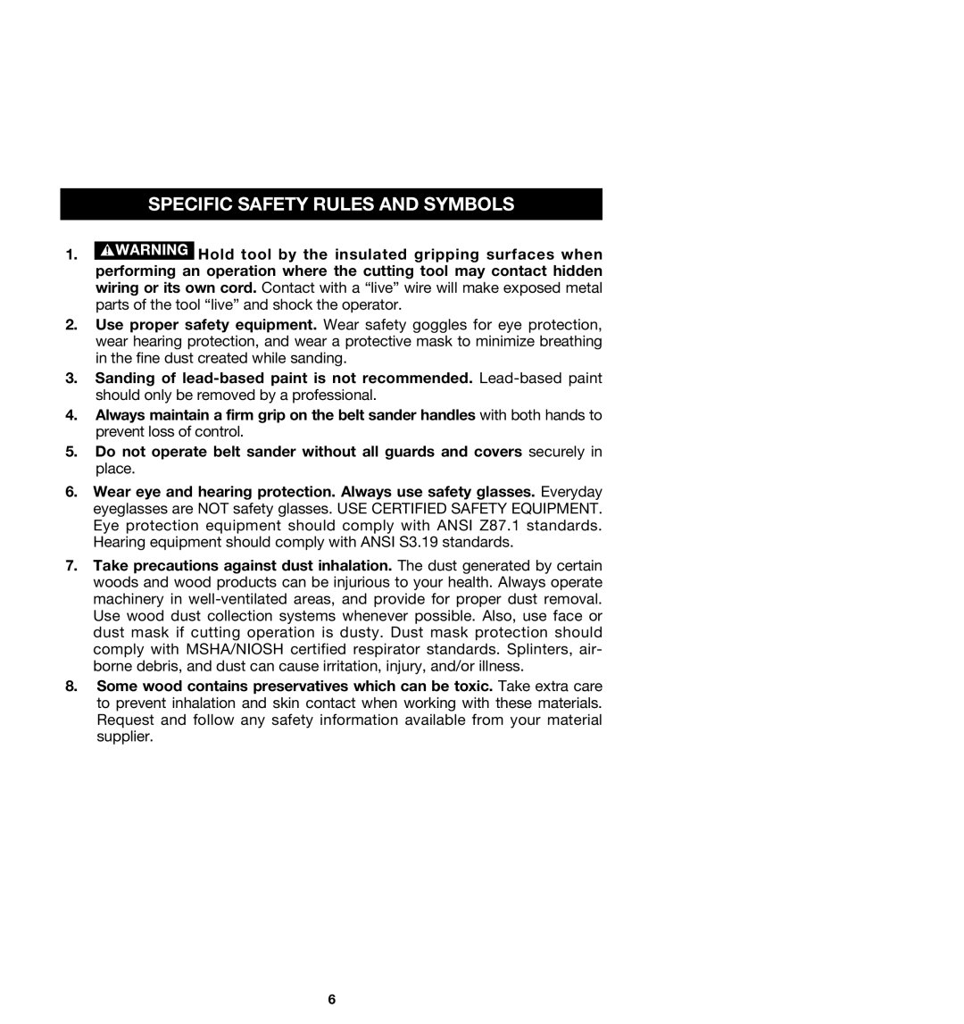 Porter-Cable 362VS, 363, 360VS, 361 instruction manual Specific Safety Rules and Symbols 