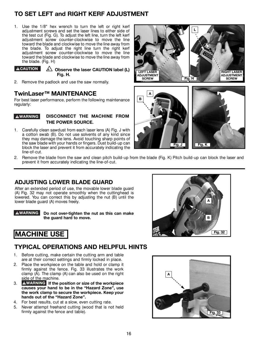 Porter-Cable 3700L instruction manual Typical Operations and Helpful Hints, Adjusting Lower Blade Guard 