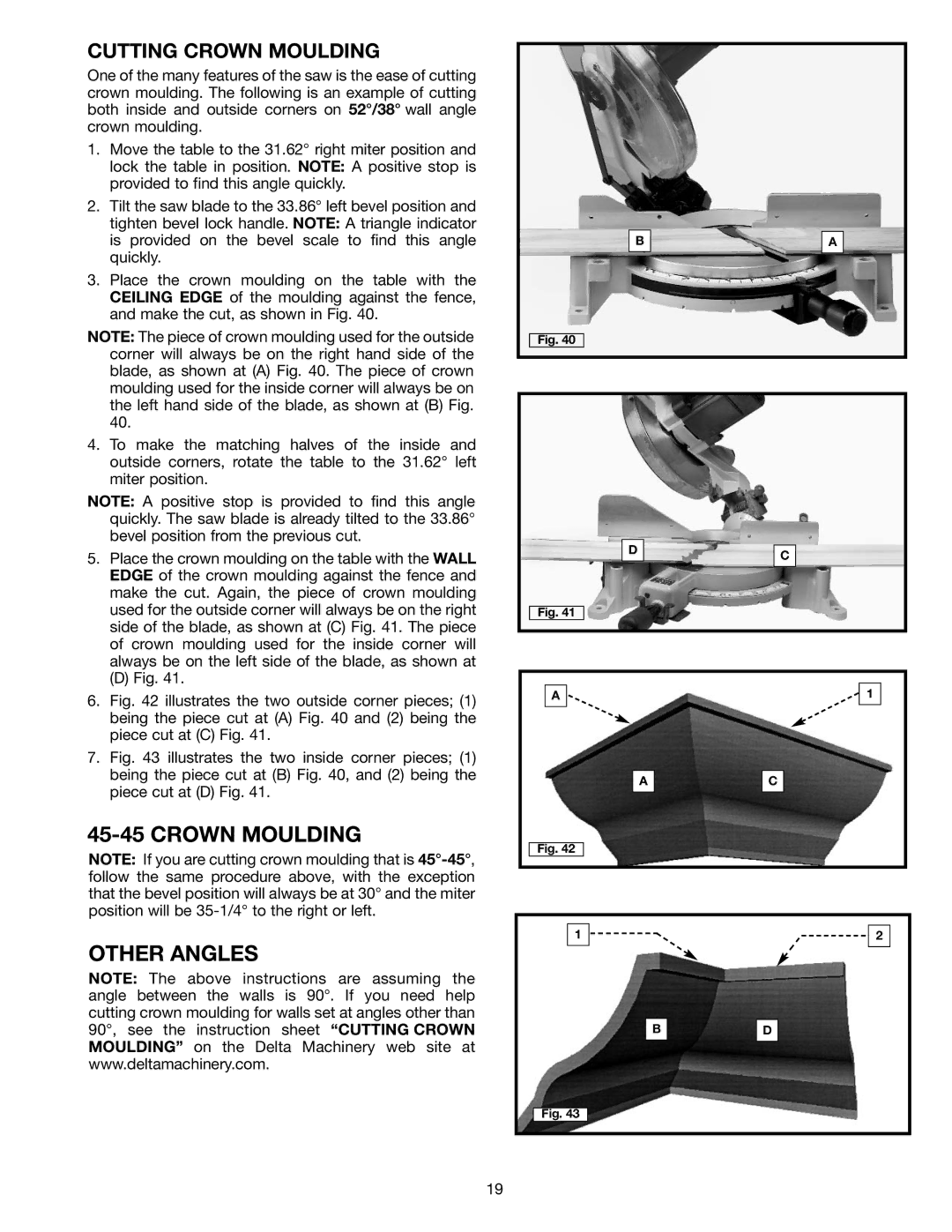 Porter-Cable 3700L instruction manual Crown Moulding Other Angles, Cutting Crown Moulding 