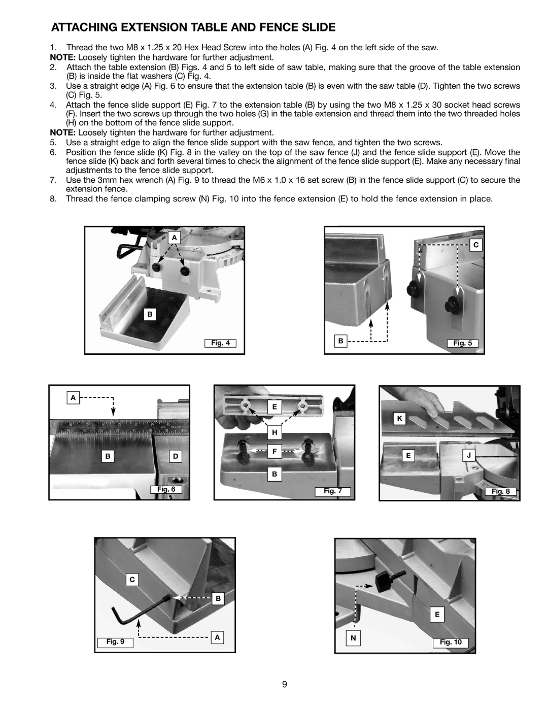 Porter-Cable 3700L instruction manual Attaching Extension Table and Fence Slide 