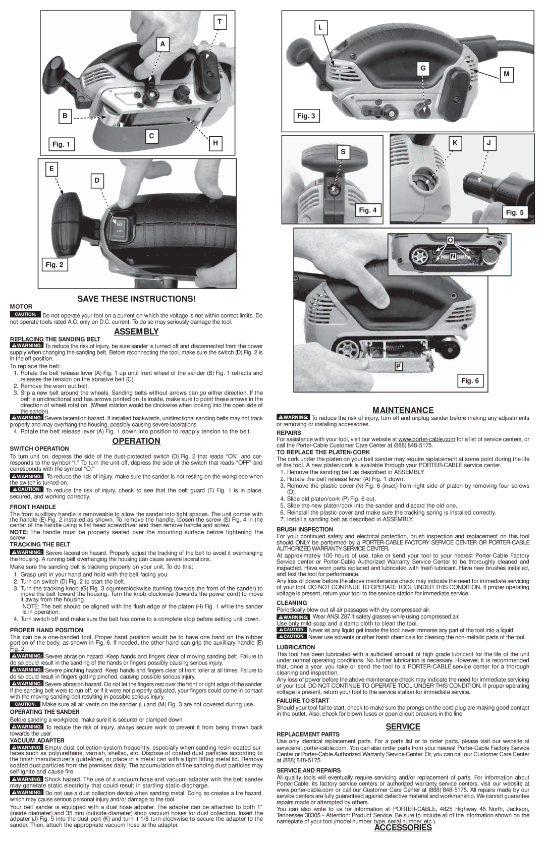 Porter-Cable 371 instruction manual Assembly, Operation, Maintenance, Service, Accessories 