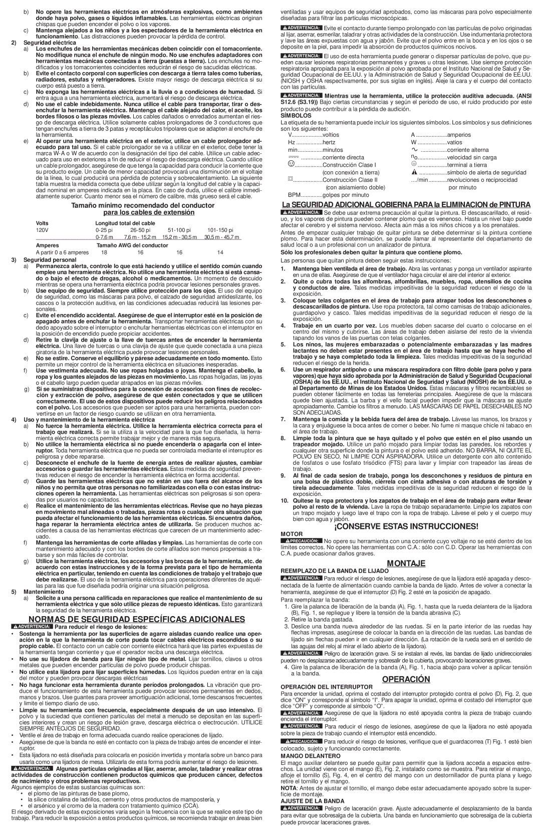 Porter-Cable 371 instruction manual Normas DE Seguridad Específicas Adicionales, Montaje, Operación 