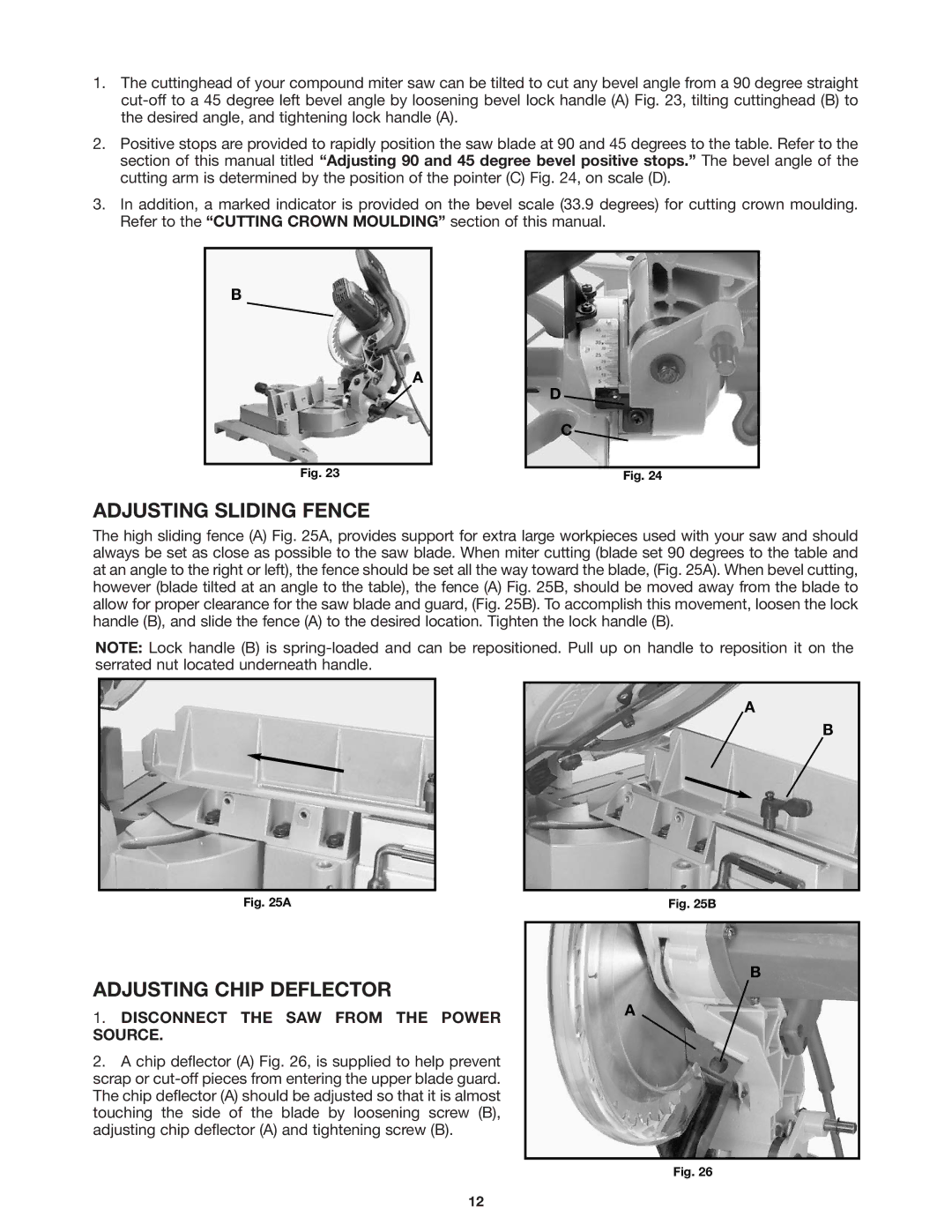 Porter-Cable 3802 Adjusting Sliding Fence, Adjusting Chip Deflector, Disconnect the SAW from the Power Source 