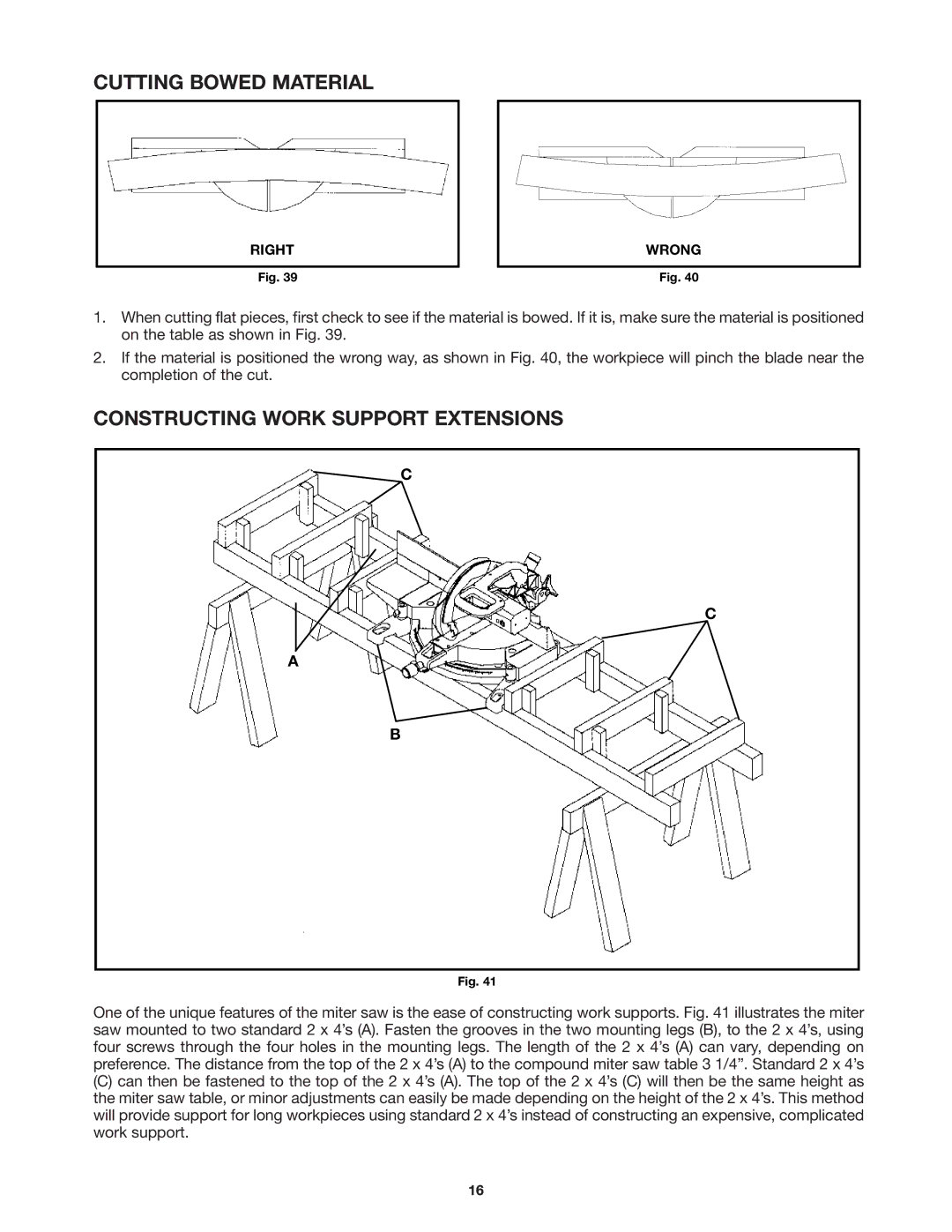 Porter-Cable 3802 instruction manual Cutting Bowed Material, Constructing Work Support Extensions 