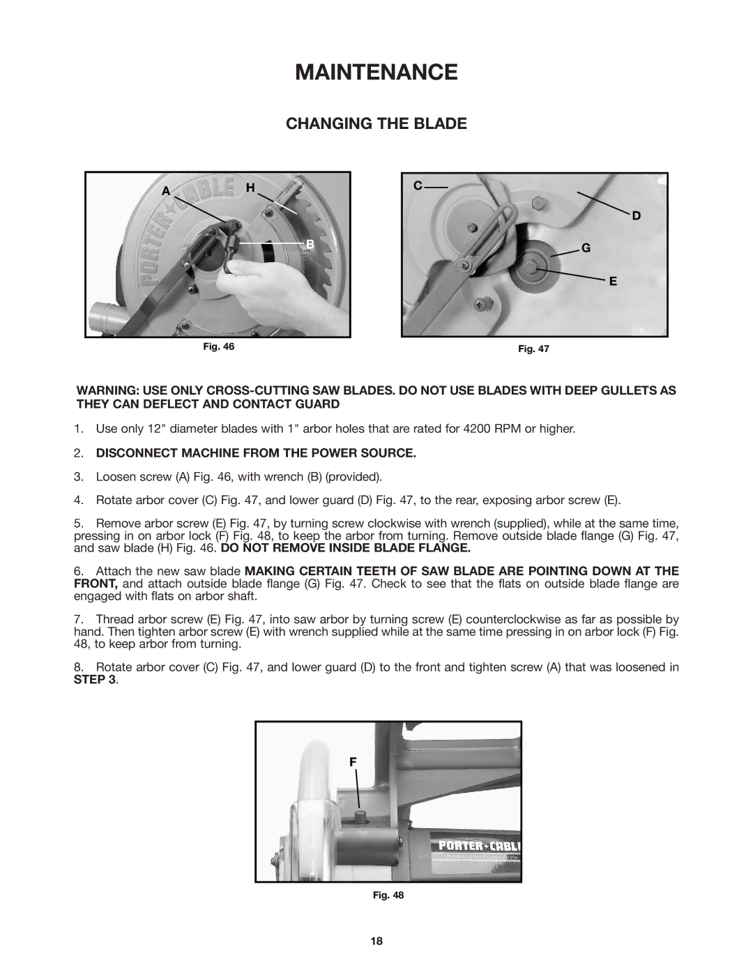 Porter-Cable 3802 instruction manual Changing the Blade, Disconnect Machine from the Power Source 