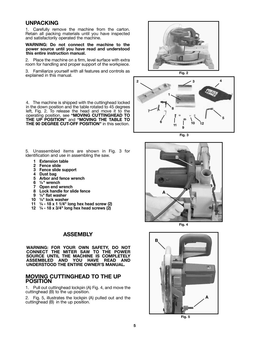 Porter-Cable 3802 instruction manual Assembly Moving Cuttinghead to the UP Position 