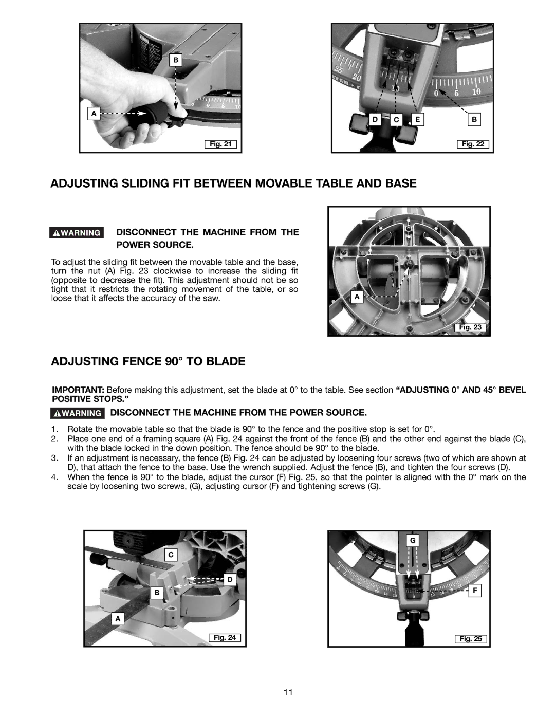 Porter-Cable 3802L instruction manual Adjusting Sliding FIT Between Movable Table and Base, Adjusting Fence 90 to Blade 