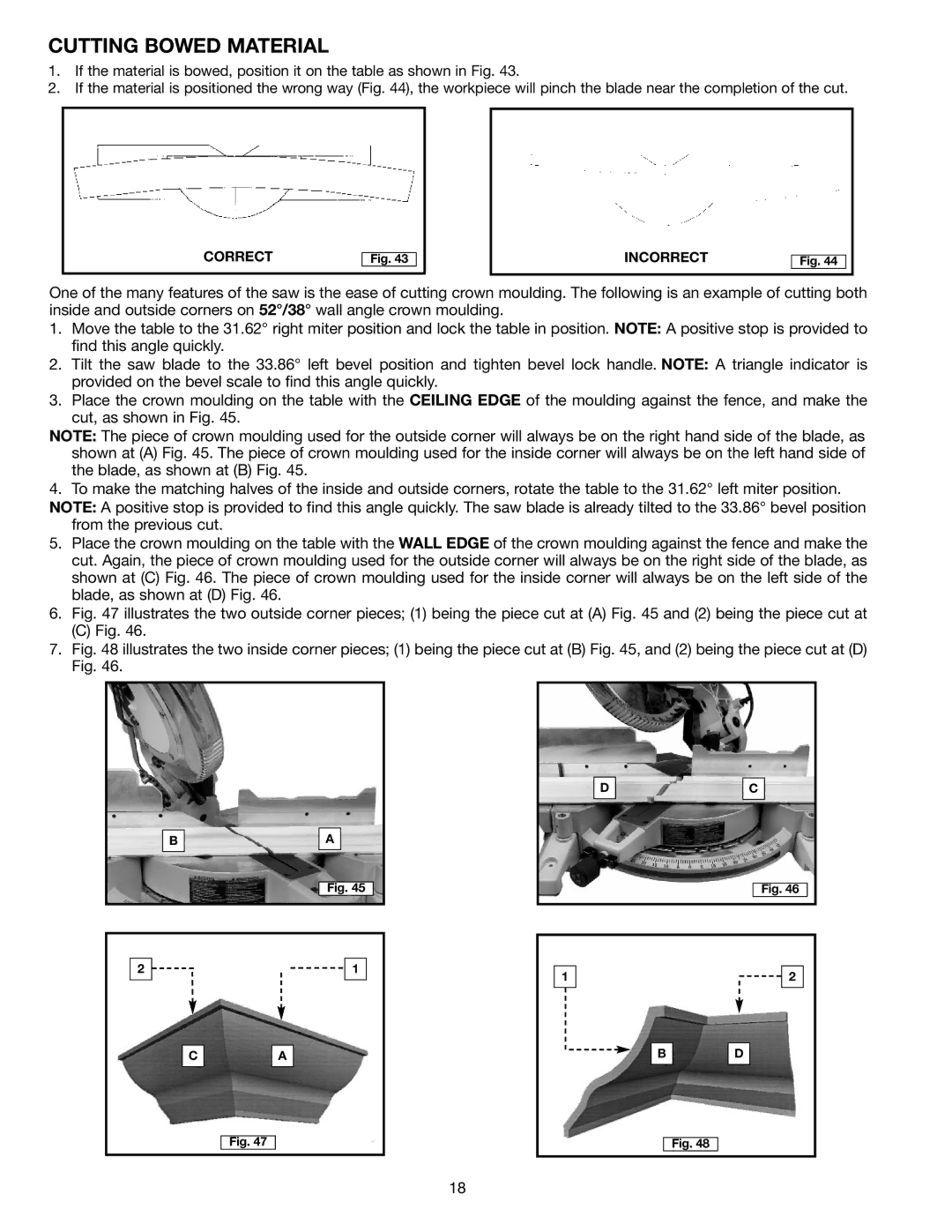 Porter-Cable 3802L instruction manual Cutting Bowed Material 