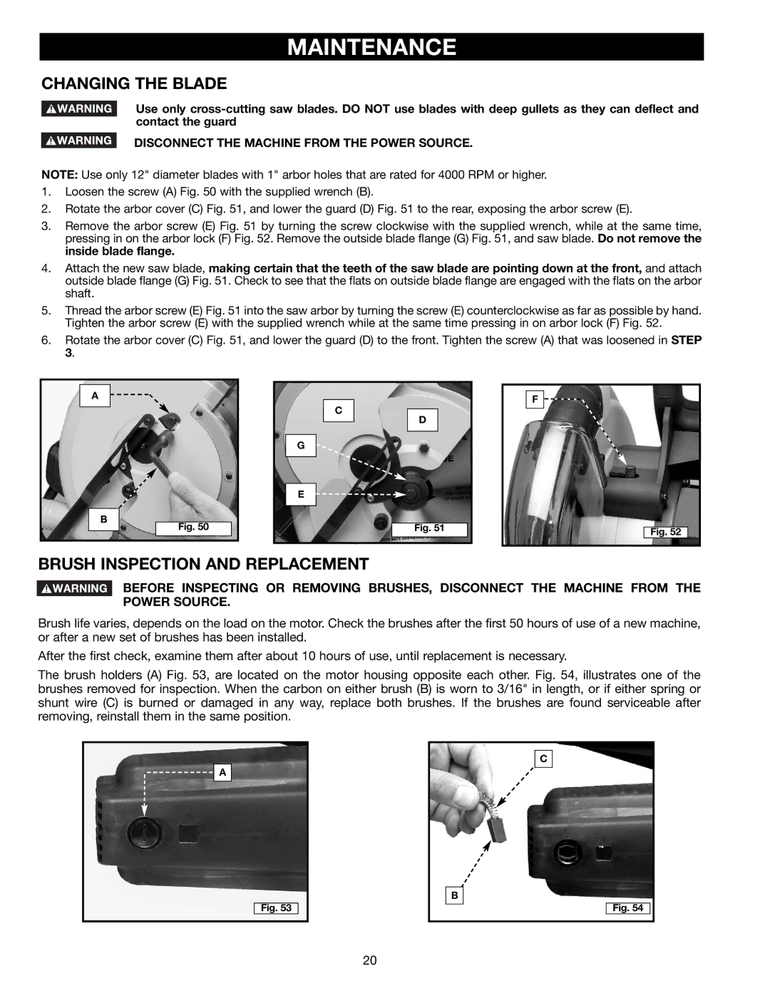 Porter-Cable 3802L instruction manual Maintenance, Changing the Blade, Brush Inspection and Replacement 