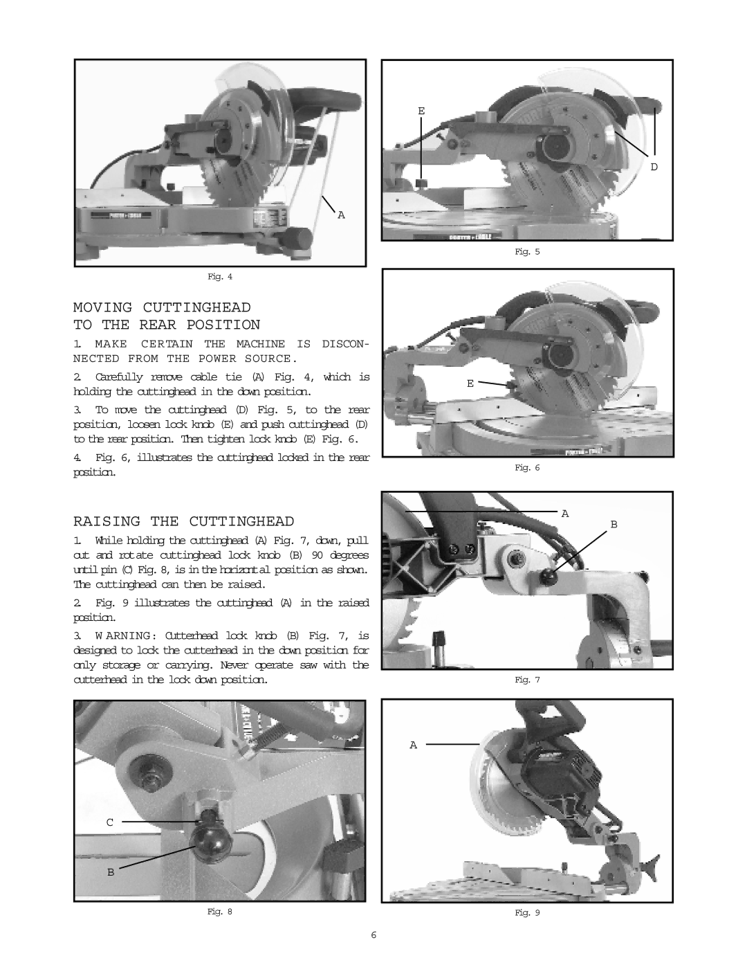 Porter-Cable 3807 instruction manual Moving Cuttinghead To the Rear Position, Raising the Cuttinghead 