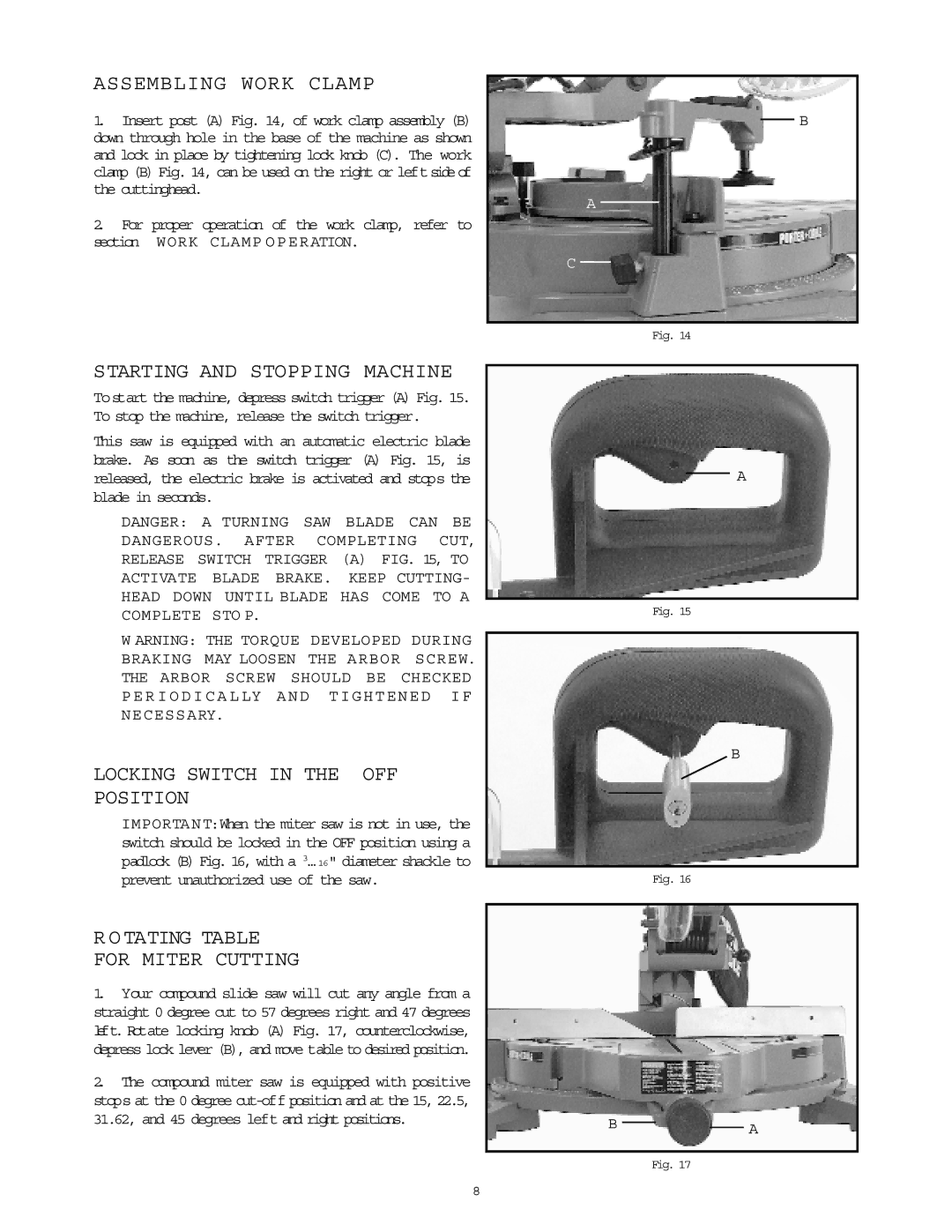 Porter-Cable 3807 Assembling Work Clamp, Starting and Stopping Machine, Locking Switch in the OFF Position 