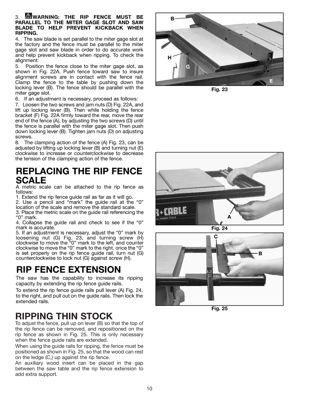 Porter-Cable 3812 instruction manual Replacing the RIP Fence Scale, RIP Fence Extension, Ripping Thin Stock 