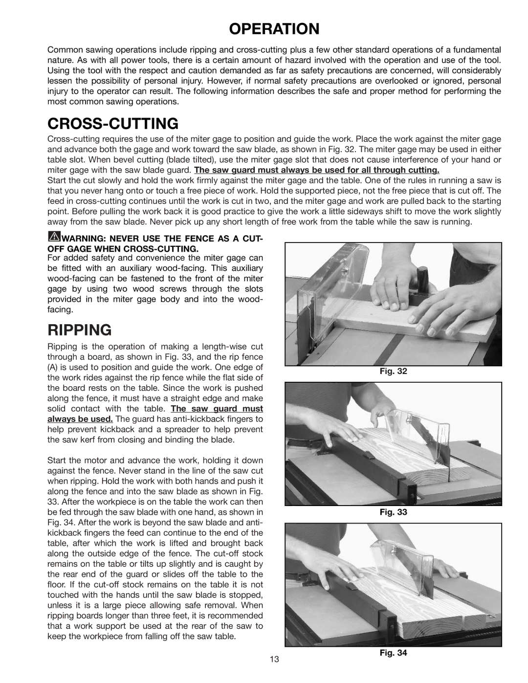 Porter-Cable 3812 instruction manual Operation, Cross-Cutting, Ripping 