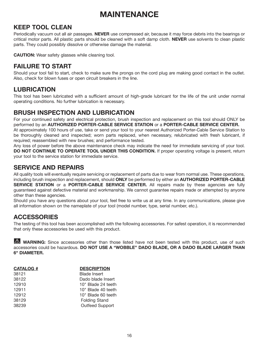 Porter-Cable 3812 instruction manual Maintenance, Keep Tool Clean 