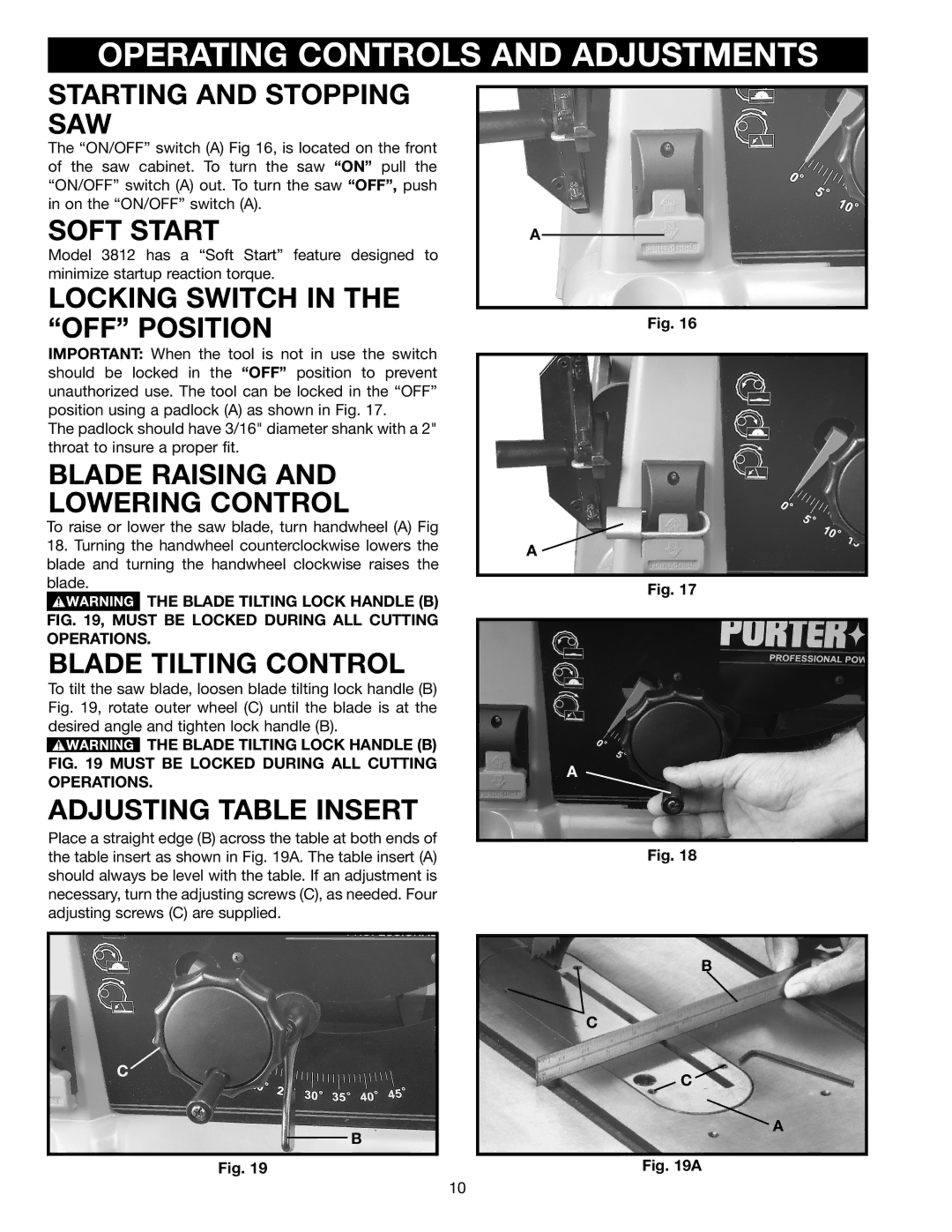 Porter-Cable 38239, 38129 instruction manual Operating Controls and Adjustments 