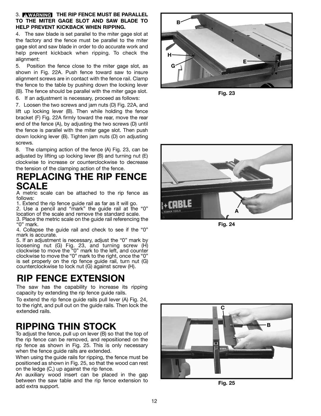 Porter-Cable 38239, 38129 instruction manual Replacing the RIP Fence Scale, RIP Fence Extension, Ripping Thin Stock 