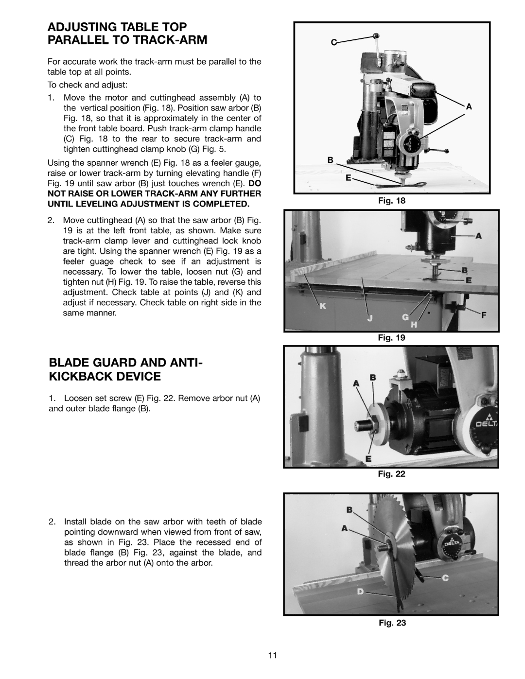 Porter-Cable 33-420, 33-400, 33-422, 33-423) Adjusting Table TOP Parallel to TRACK-ARM, Blade Guard and Anti Kickback Device 