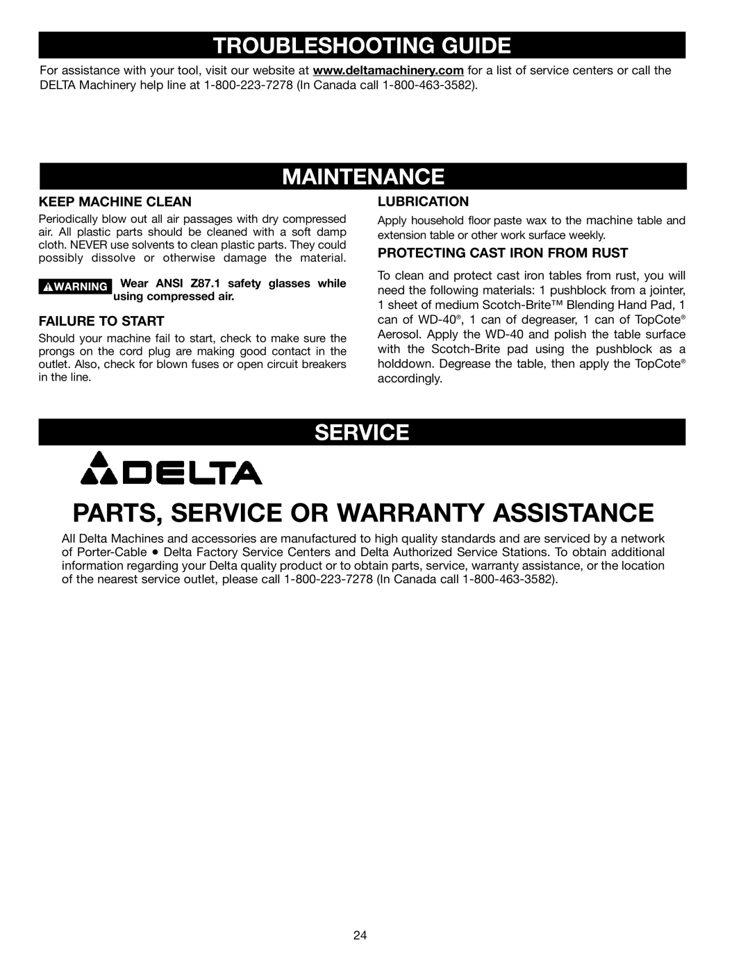 Porter-Cable 33-412, 33-400, 33-422, 33-423), 33-421, 33-411, 33-403, 33-410, 33-402 Troubleshooting Guide Maintenance, Service 