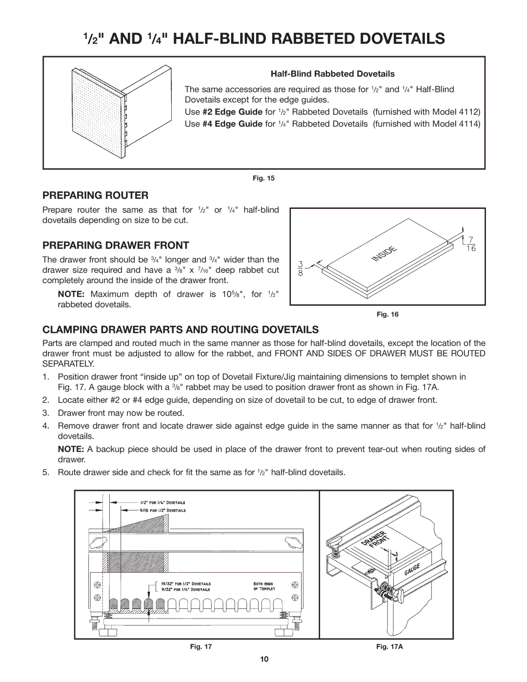 Porter-Cable 4115 1/4 HALF-BLIND Rabbeted Dovetails, Preparing Drawer Front, Clamping Drawer Parts and Routing Dovetails 