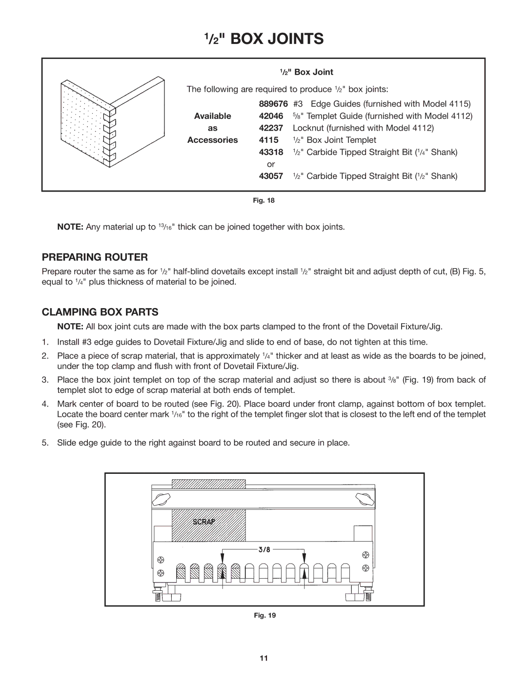 Porter-Cable 4112, 4113, 4114, 4115 instruction manual BOX Joints, Clamping BOX Parts 