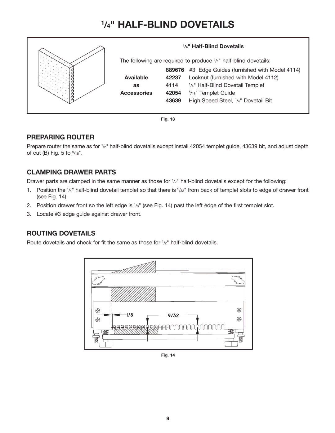 Porter-Cable 4112, 4113, 4114, 4115 instruction manual Half-Blind Dovetails 