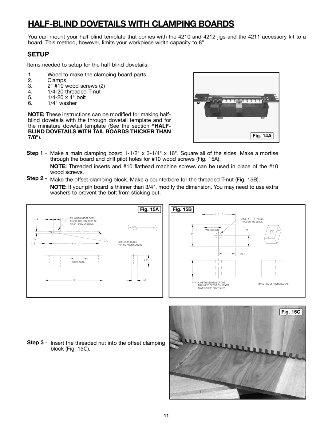 Porter-Cable 4210 & 4212 HALF-BLIND Dovetails with Clamping Boards, Blind Dovetails with Tail Boards Thicker than 7/8 