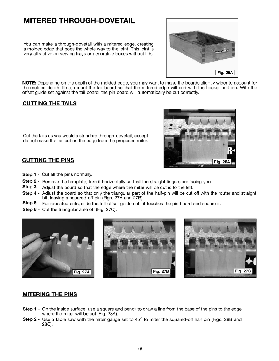 Porter-Cable 4210 & 4212 instruction manual Mitered THROUGH-DOVETAIL, Mitering the Pins 