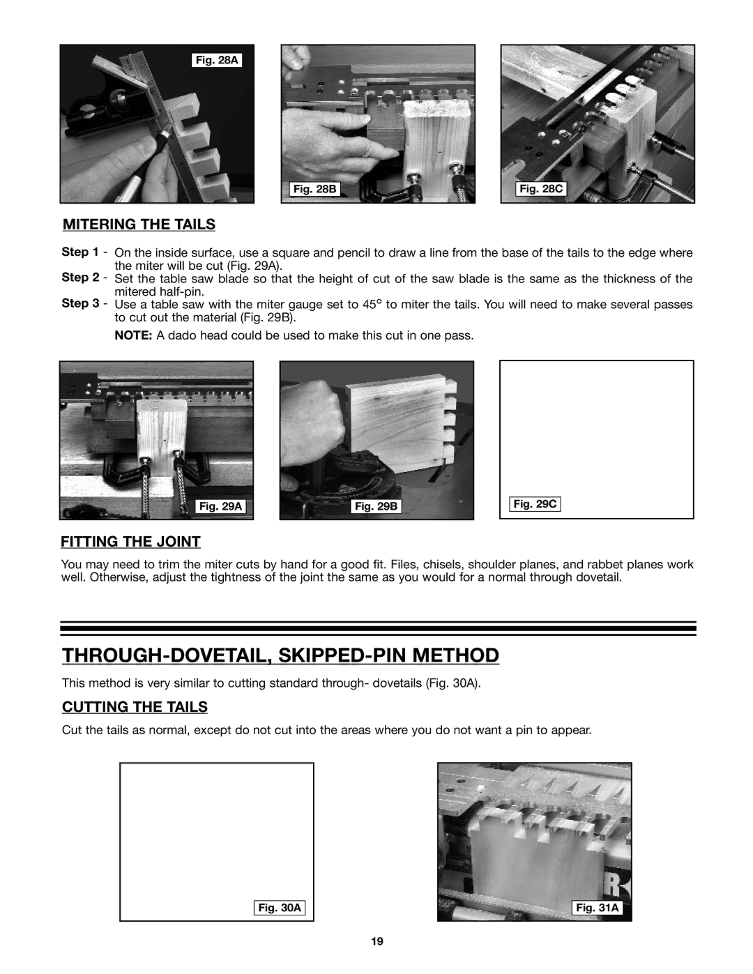 Porter-Cable 4210 & 4212 instruction manual THROUGH-DOVETAIL, SKIPPED-PIN Method, Mitering the Tails 