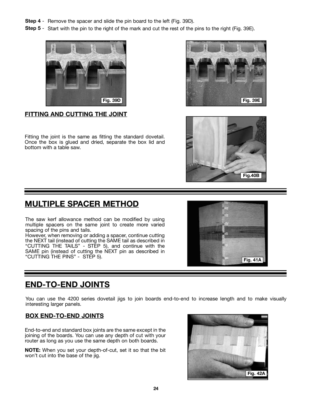 Porter-Cable 4210 & 4212 Multiple Spacer Method, Fitting and Cutting the Joint, BOX END-TO-END Joints 