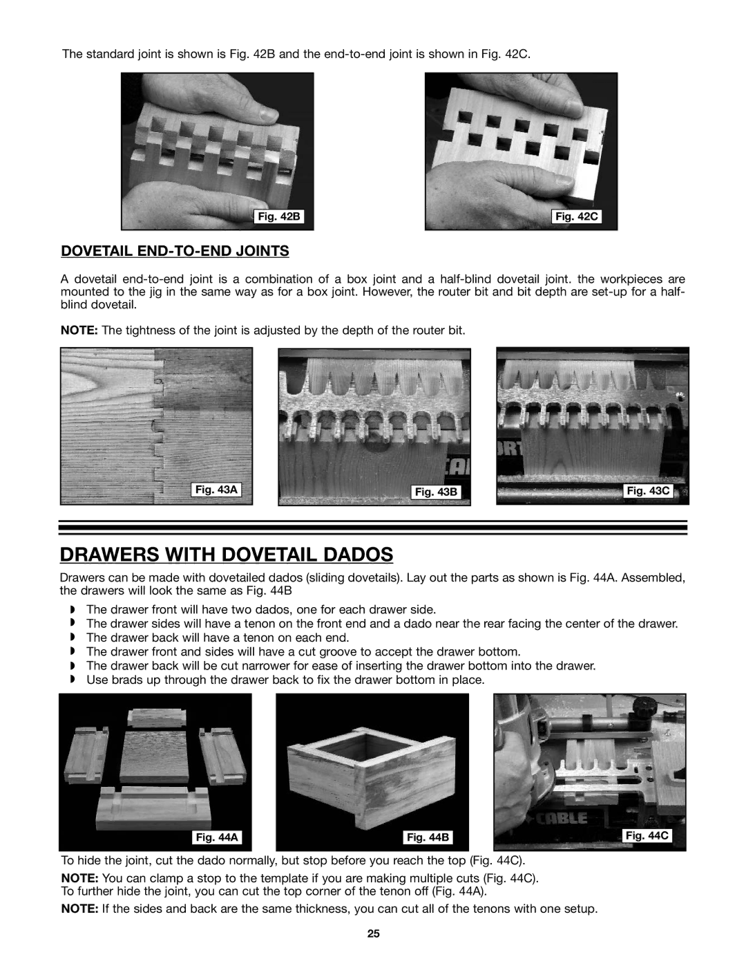 Porter-Cable 4210 & 4212 instruction manual Drawers with Dovetail Dados, Dovetail END-TO-END Joints 