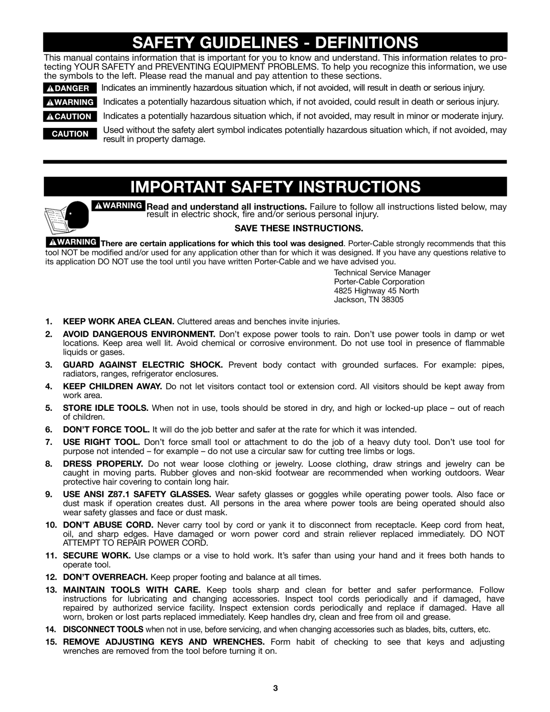 Porter-Cable 4210 & 4212 instruction manual Safety Guidelines Definitions, Important Safety Instructions 