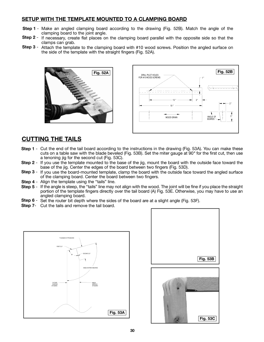 Porter-Cable 4210 & 4212 instruction manual Cutting the Tails, Setup with the Template Mounted to a Clamping Board 