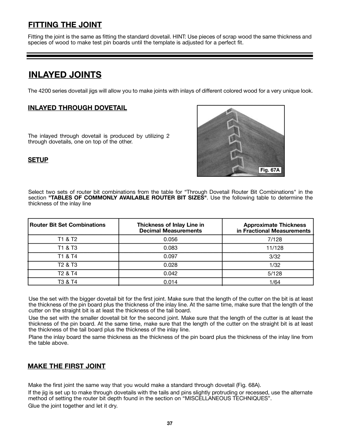 Porter-Cable 4210 & 4212 instruction manual Inlayed Joints, Inlayed Through Dovetail, Make the First Joint 