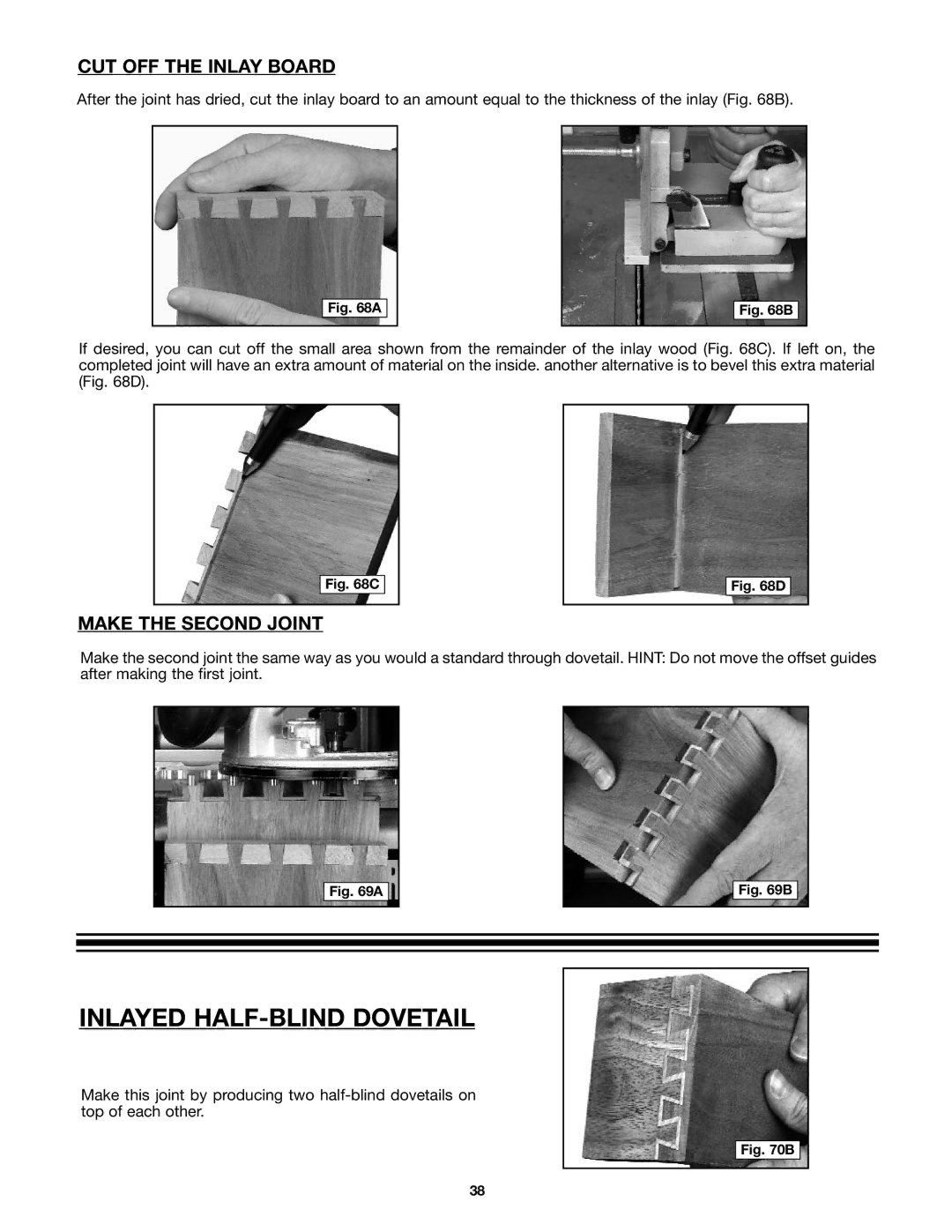 Porter-Cable 4210 & 4212 instruction manual Inlayed HALF-BLIND Dovetail, CUT OFF the Inlay Board, Make the Second Joint 