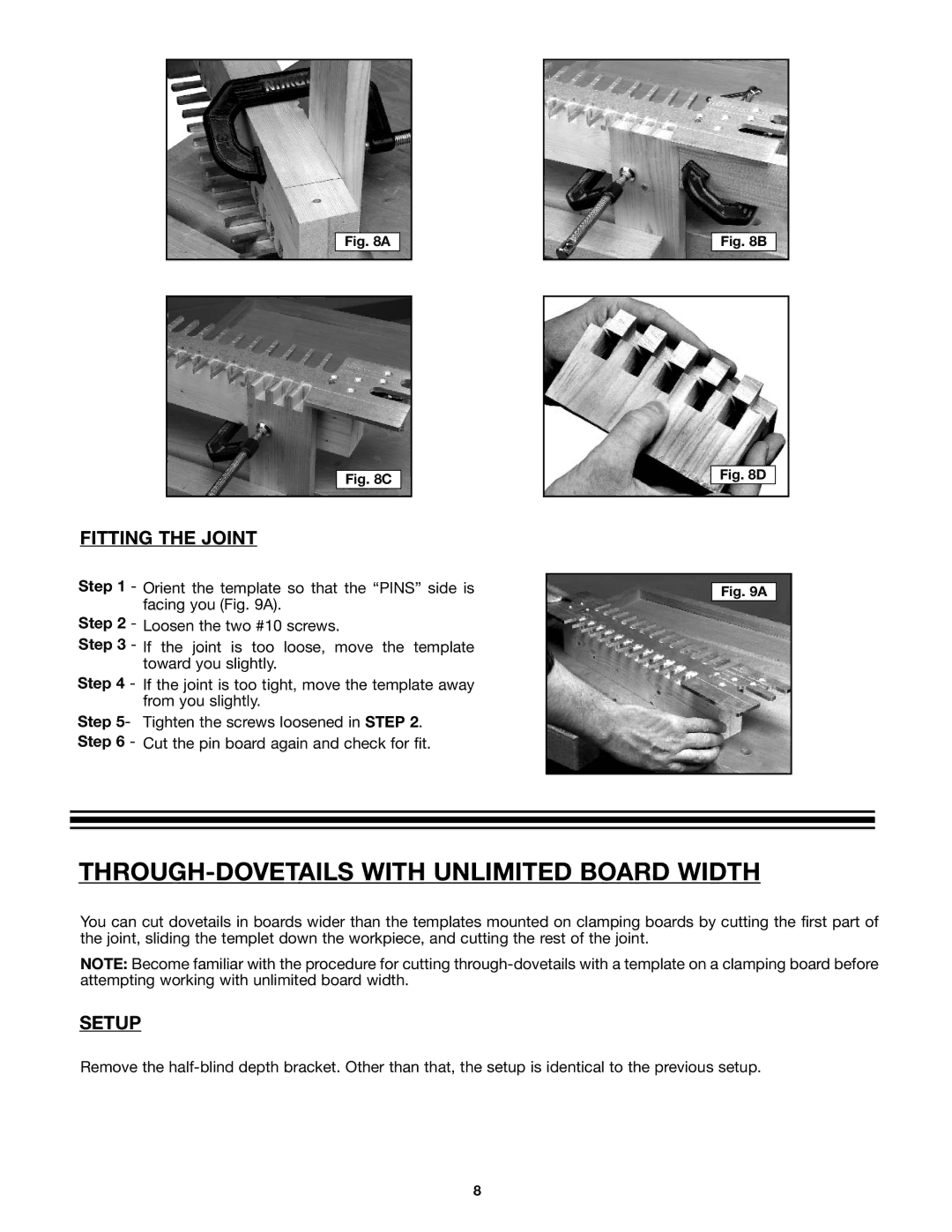 Porter-Cable 4210 & 4212 instruction manual THROUGH-DOVETAILS with Unlimited Board Width, Fitting the Joint 