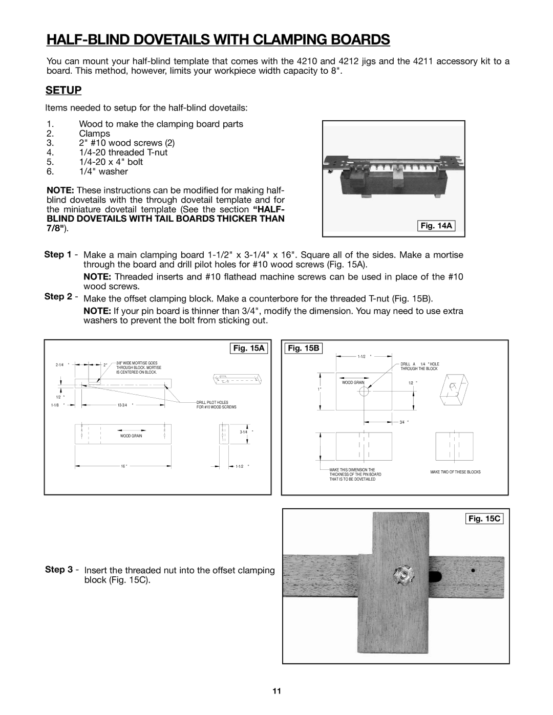 Porter-Cable 4212, 4210 HALF-BLIND Dovetails with Clamping Boards, Blind Dovetails with Tail Boards Thicker than 7/8 