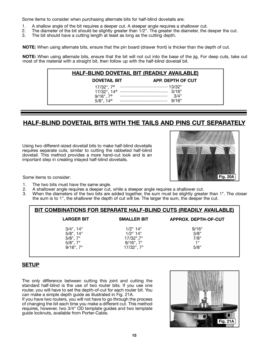 Porter-Cable 4212, 4210 instruction manual HALF-BLIND Dovetail BIT Readily Available, Setup 